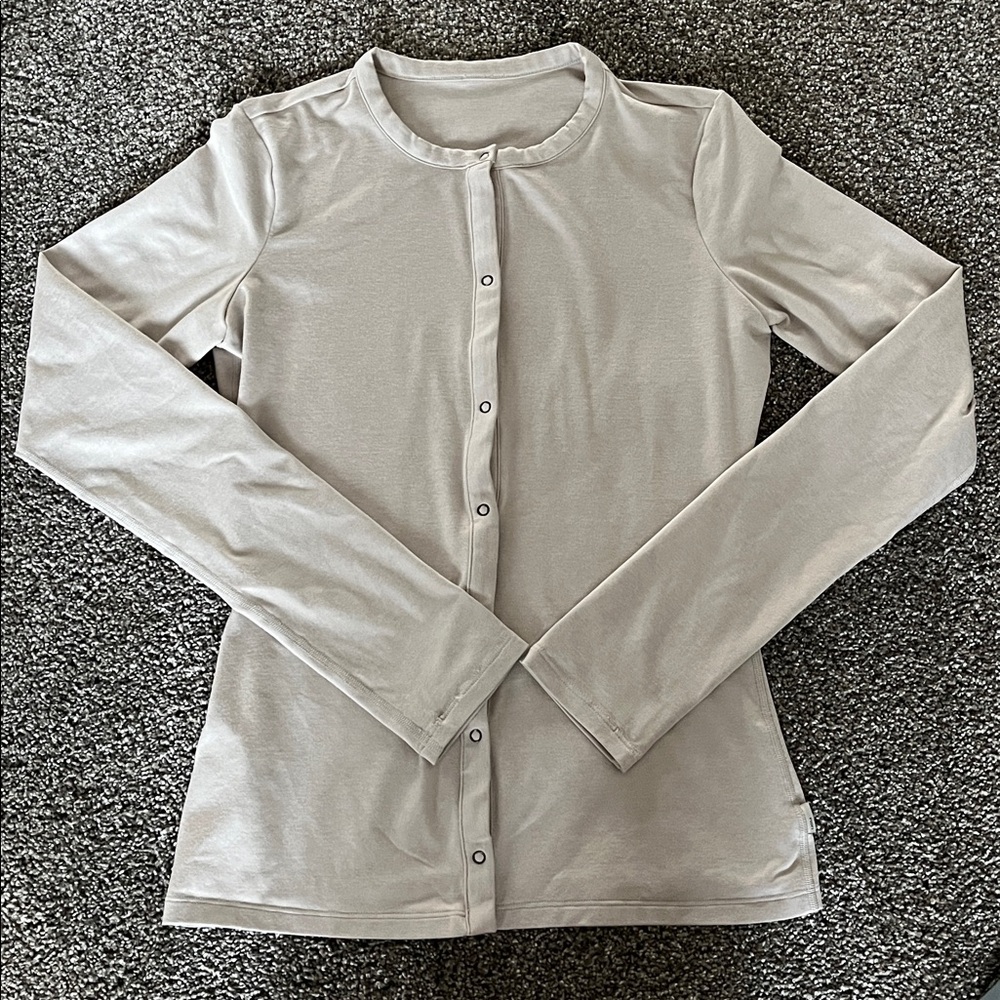 Vuori Long Sleeve Halo Snap Cardigan Extra Small Ecru Heather - Picture 6 of 9
